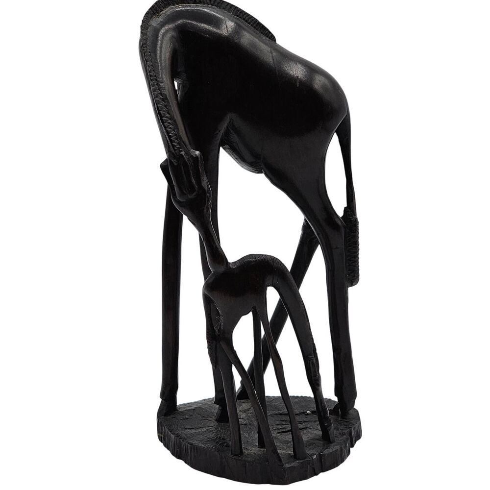 Vintage Ebony Wood Giraffe Sculpture Mother and Baby Hand Carved African Art